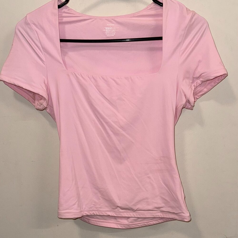 suuksess square neck pink short sleeve shirt